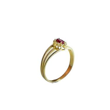 Imagem de Anel em Ouro 18K Aro Triplo com Rubi Navete e Diamantes - Joia Exclusi