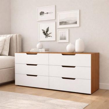 Imagem de Cômoda Madri 6 Gavetas Branco/Freijó - Politorno