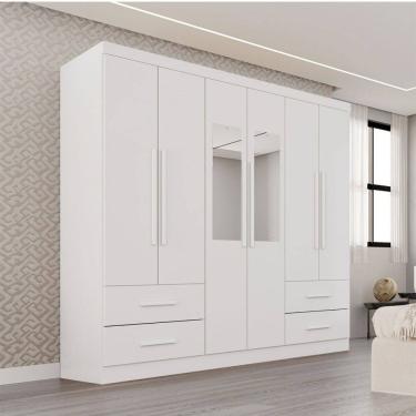Imagem de Guarda-Roupa Casal Balder Premium 6 Portas 4 Gavetas com Espelho Branco - Pnr Móveis