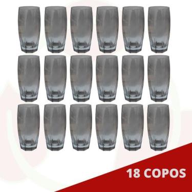 Imagem de Kit 18 Copos de Vidro Cinza Florida Mesa Chique Jantar 370ml - PRATICA
