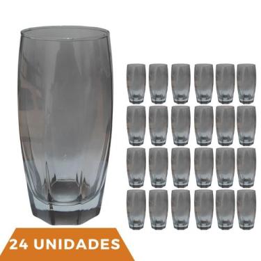 Imagem de Jogo Copos de Vidro 370ml Cinza Florida Agua Suco Vinho 24Un - PRATICA