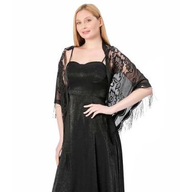 Imagem de Echarpe de Renda Xale Franja Sofisticação e Elegância Luxo - - anjo da