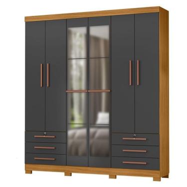 Imagem de Guarda Roupa Casal Londres Carvalho Americano Grafite Com Espelho - Incorplac