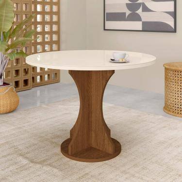 Imagem de Mesa Avulsa 1,10m Redonda Dacar Com Tampo De Vidro Freijó/off - M.a