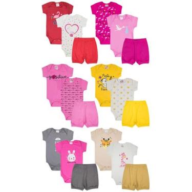 Imagem de Kit Roupa de Bebê 18 Peças Body Manga Curta Estampado e Shorts Bebês M
