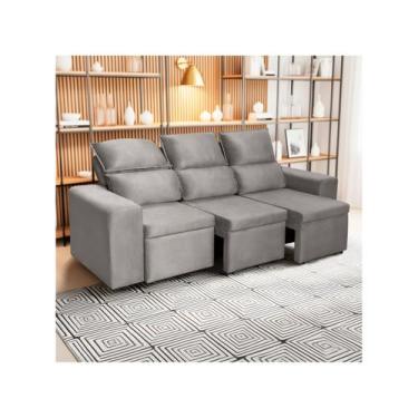 Imagem de Sofá 3 Lugares Retrátil Reclinável Veludo Berlim SMP, Cinza, 3 lugares