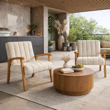 Imagem de Conjunto 2 Poltronas Haley Tecido Boucle Estrutura Madeira Maciça Para Recepção Sala De Estar