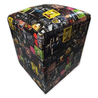 Imagem de Puff Banqueta Quadrado Cubo Decorativo Courino E Suede Cerveja Preto Courino