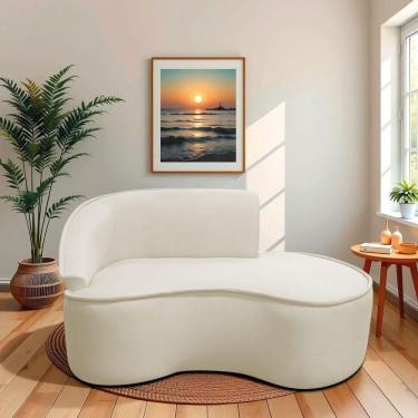 Imagem de Divã Recamier Curvo Sala De Estar Recepção Marrocos 150cm Lado Direito Bouclé Bege