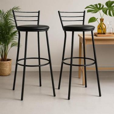 Imagem de Kit 2 Banquetas Industriais Pretas para Balcão, Cozinha e Varanda Gour