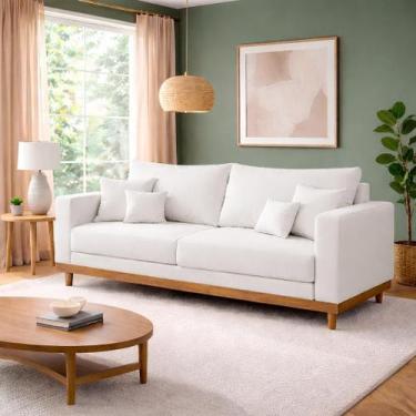 Imagem de Sofá Living 3 Lugares Linho Resistente Madeira + Almofadas - Balaqui D