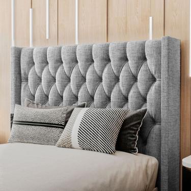Imagem de Cabeceira Estofada Pérola Casal 140 Cm Linho Cinza 155x150x12 Cm Sonhar Estofados
