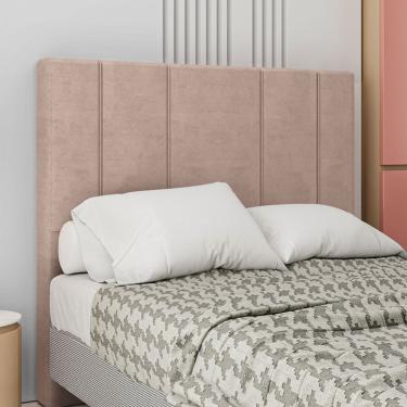 Imagem de Cabeceira Estofada Rubi Casal 140 Cm Veludo 142x130x7 Cm Rosê Sonhar Estofados