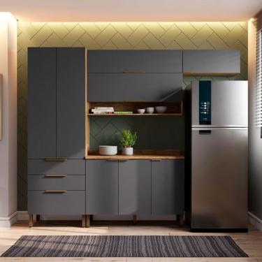 Imagem de Cozinha Compacta Topázio Up 8 Portas 3 Gavetas MDF 262.5cm Damasco Grafite com Tampo