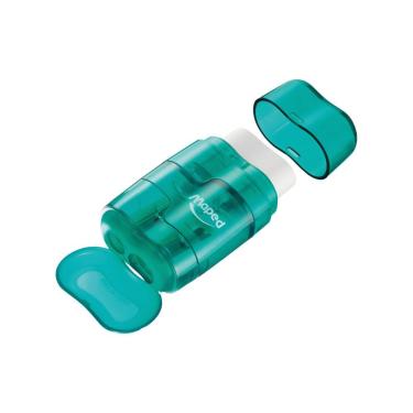 Imagem de Apontador com Borracha Maped Connect Translúcido com 2 Furos para Lápis Padrão e Jumbo com Depósito Verde