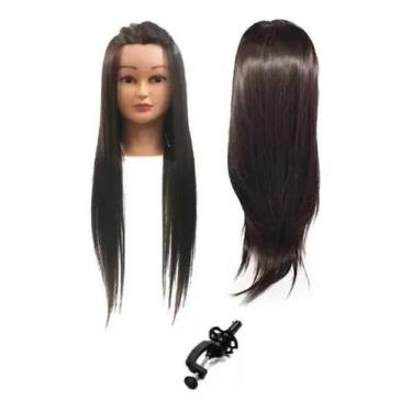 Imagem de Cabeça Boneca P/ Treino Manequim Cabelo Sintético + Suporte - Congratu