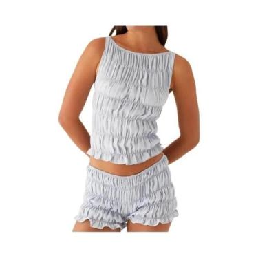 Imagem de Conjunto De Verão Feminino Com Top Sem Mangas E Calças Ruched Estilo P