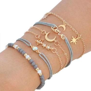 Imagem de Pulseiras Feminina K Pop Bts Bracelete Dourado Banda Moda Pt