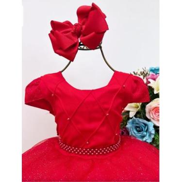 Imagem de Vestido festa infantil bebê princesa 1 aninho a 4 anos vermelho - LELE