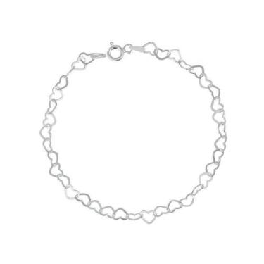 Imagem de Pulseira feminina elos corações entrelaçados prata 925 - D'amore Gold