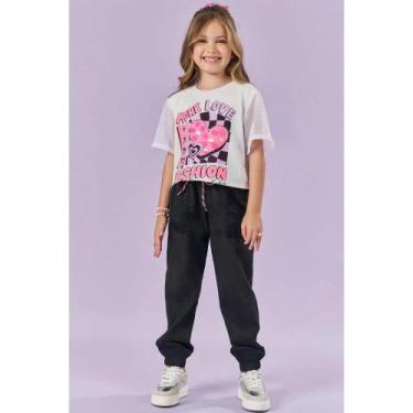 Imagem de Conj. Menina Blusa Boxy Over Malha e Tela e Calça Jogger em Nylon Kuki