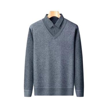 Imagem de Camisa Polo De Fleece Azul Marinho E Caqui Para Homens, Suéter Com Gol
