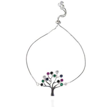 Imagem de Pulseira feminina  ajustável árvore da vida ródio branco - Brimatto
