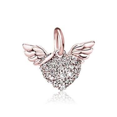 Imagem de Berloque PINGENTE CORACAO E ASAS ROSÉ Prata S925 Pandora ou Vivara - L