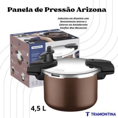 Imagem de Panela Pressão Tramontina Arizona 4,5L Indução Mocaccino Antiaderente 