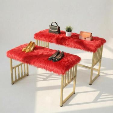 Imagem de Manta Pelucia Pelo Alto Luxo Vermelho Decoração Newborn Sofá 80x50cm -