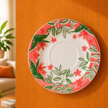 Imagem de Pires Decorativo de Parede com Suporte para Fixação em Cerâmica Branco Tropical