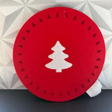 Imagem de Jogo de lugar americano de Natal redondo vermelho com árvore 6 peças p