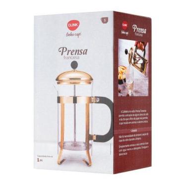 Imagem de Cafeteira Prensa Francesa Rose Gold Em Vidro Aço Inox 600ml - Útil Fer
