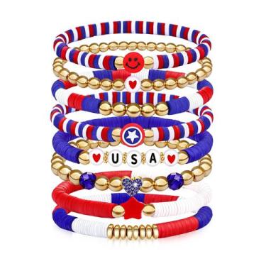 Imagem de Conjunto de Pulseiras Lakayfimily EUA Patrióticas de Contas de Argila 
