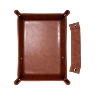 Imagem de Organizador De Mesa Criativo Dobrável Em Couro PU Premium: Bandeja Par