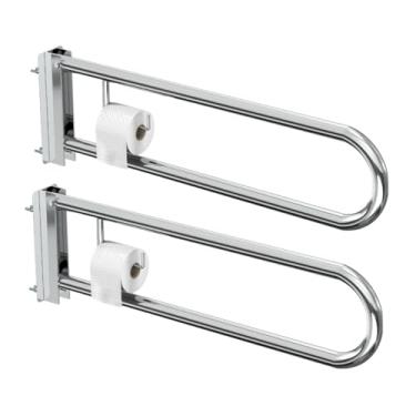 Imagem de Kit Barra De Apoio Para Banheiro Articulado Com Papeleira Inox Alça 60cm Lateral Articulada Para Idosos Deficientes Gestante Corrimão Vaso Sanitário (2)