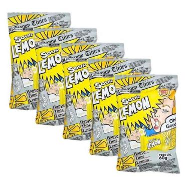 Imagem de kit 5 Bala Super Azeda Sour Lemon Sabor Limão Happy Time 60g