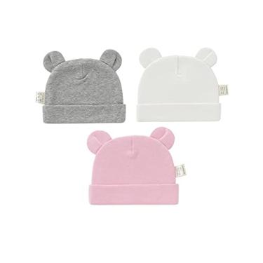 Imagem de Bestgift Pacote com 3 bonés de algodão recém-nascido com lindas orelhas de urso, Branco + cinza escuro + rosa, One Size Toddler
