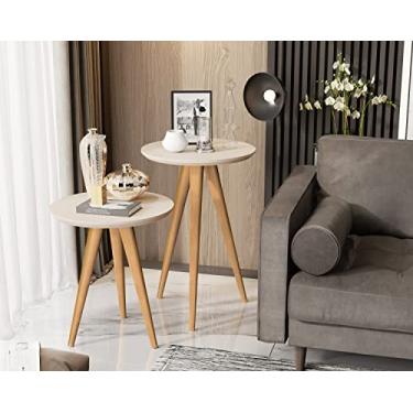 Imagem de Kit 2 Mesas Lateral e Apoio Redonda Sala Retrô Pés Palito cor Off White - JM Casa dos Móveis