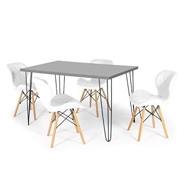 Imagem de Conjunto Mesa de Jantar Hairpin 130x80 Volpi com 4 Cadeiras Eiffel Slim - Branco
