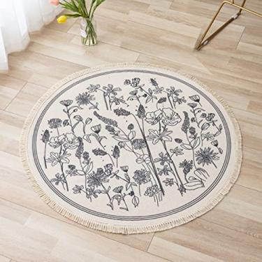 Imagem de Tapetes de área redondos de algodão laváveis à máquina, chique, boêmio, estampado, de algodão, redondo, com borlas para quarto, sala de estar