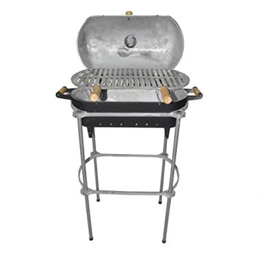 Imagem de Gaspar Churrasqueira Alumínio Fundido a Bafo Preta com Chaminé Fechável, Pé e Suporte