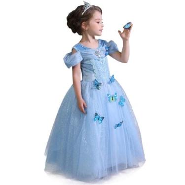 Fantasia Vestido Infantil Princesa Cinderela + Luvas + Coroa