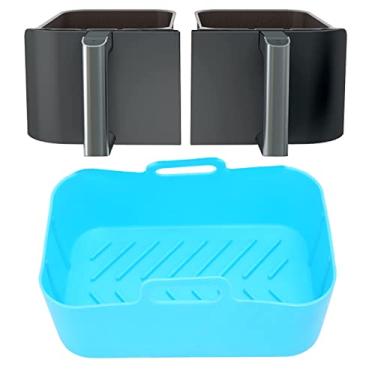 Imagem de forro de silicone reutilizável para airfryer substituição,Panela de silicone Air Fryer para Ninja Foodi Dual DZ201 Foodi 8 QT, cesta retangular para fritadeira a ar, acessórios para fritadeira a ar (azul), Air Fryer