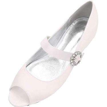 Imagem de A shoe store Vestido de noiva feminino Mary Jane sem salto peep toe pump, Marfim, 7