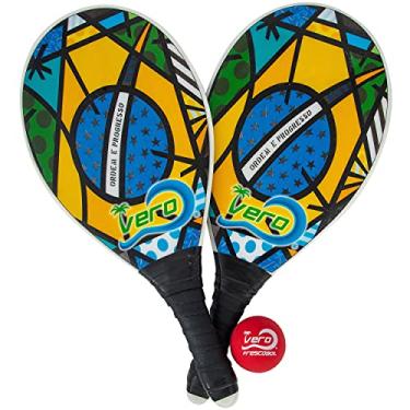 Imagem de Frescobol Fiberglass Praia Paddleball Paddle Set Bandeira Brasil, Bola Oficial, Saco