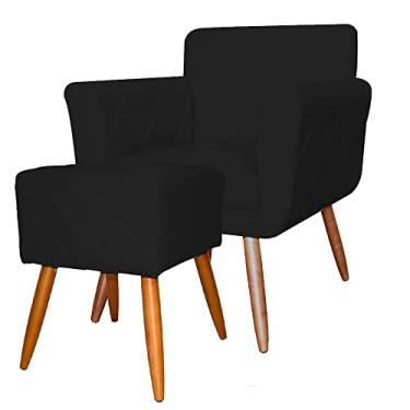 Imagem de Combo Poltrona mais Puff Isabela em Tressê Pés Palito Suede Preto - DS Estofados