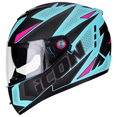 Imagem de peels Capacete Fechado Moto Icon Fast Verde Água Fosco com Rosa 56