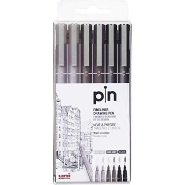 Imagem de Caneta Técnica, Uni-Ball, Pin 56.5300, Cinza Claro/ Cinza Escuro/Preta, pacote de 6