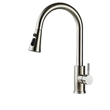 Imagem de Chrome/preto/dourado pull out torneiras de cozinha quente água fria fluxo pulverizador bico pull down torneira misturador guindaste para cozinha, a01, escova de níquel, china